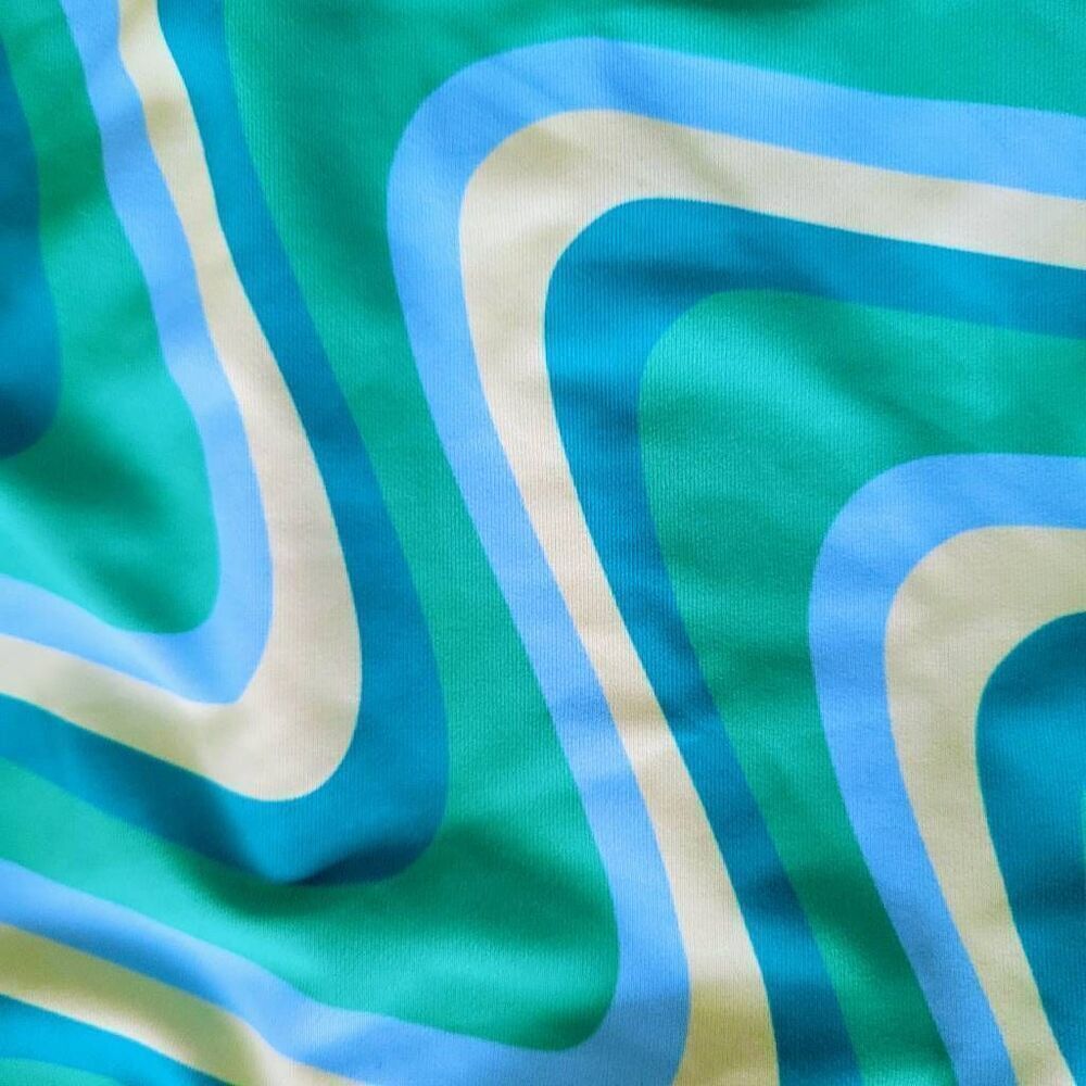 Green Yellow Blue Swirl Cut Out Waist One Piece Bathing Swim Suit - Picture 4 of 6
